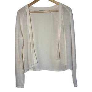 KINROSS Womens Linen Open Cardigan Medium Off White Quiet Luxury Minimal Classic